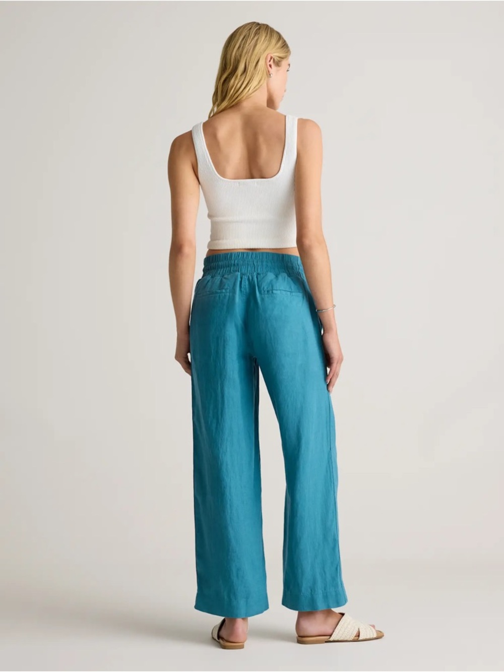 Quince 100% European Linen Wide Leg Pant Mineral Blue Teal XL Drawstring Coastal - Picture 3 of 12